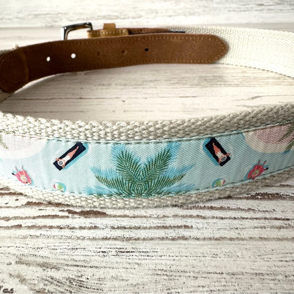 VINEYARD VINES Leather Silk Pool Scene Blue Crush Belt 30 Beach